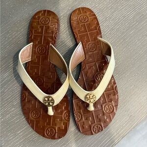 Tory Burch Cream and Brown Sandals